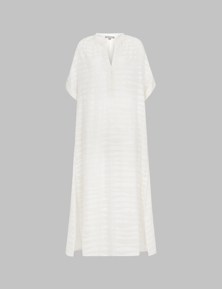 Off White Handwoven Jamdani Cotton Maxi Shirt Dress