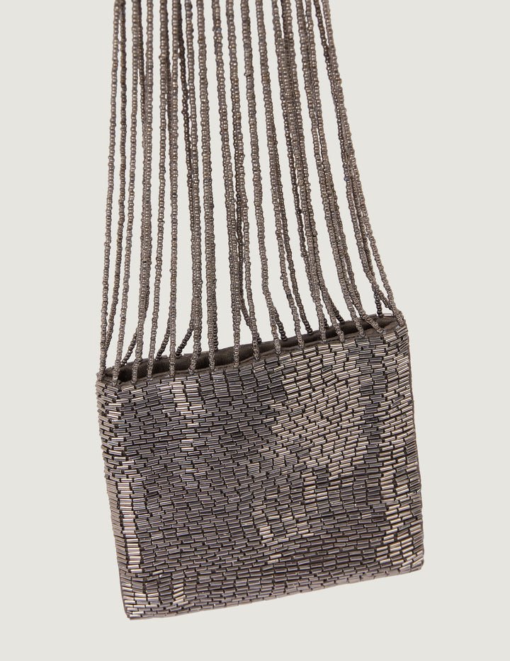 Metal Grey Embroidered Beaded Bag
