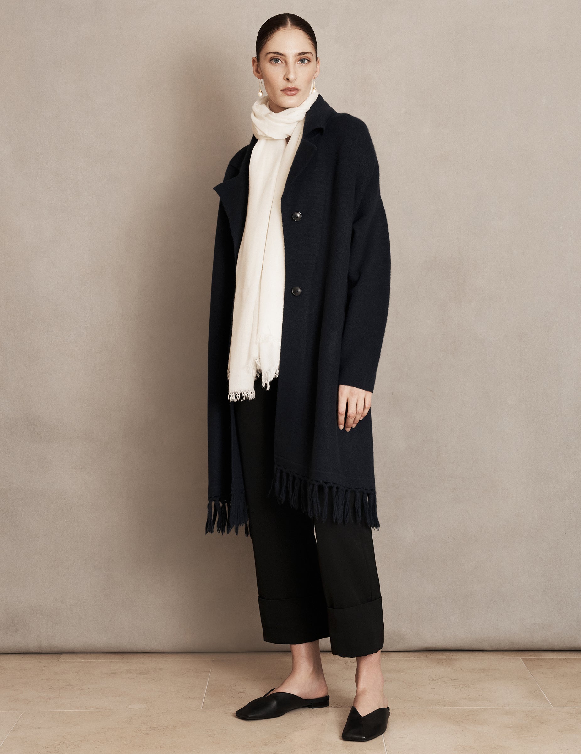 Long navy cashmere clearance cardigan