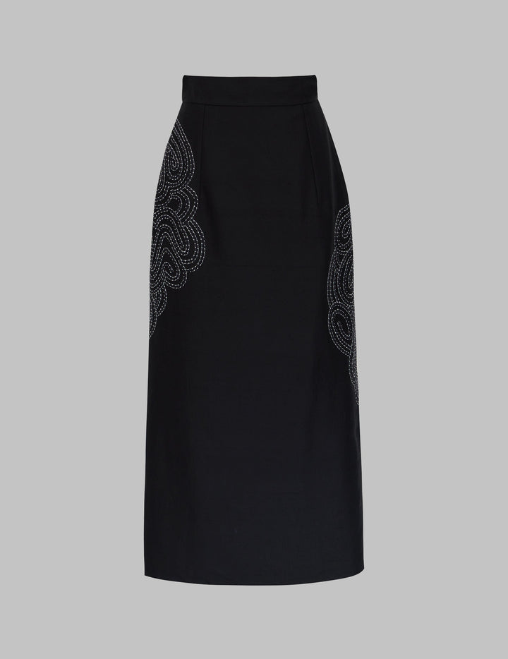 Black Silk Rabari Embroidered Calista Maxi Skirt