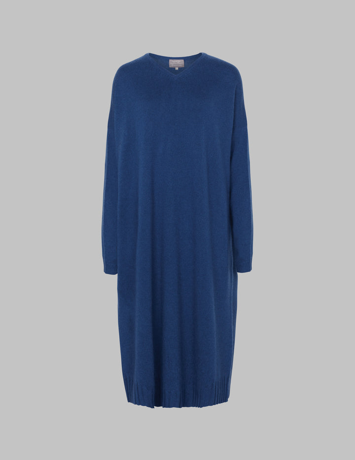 Prussian Blue V Neck Cashmere Dress
