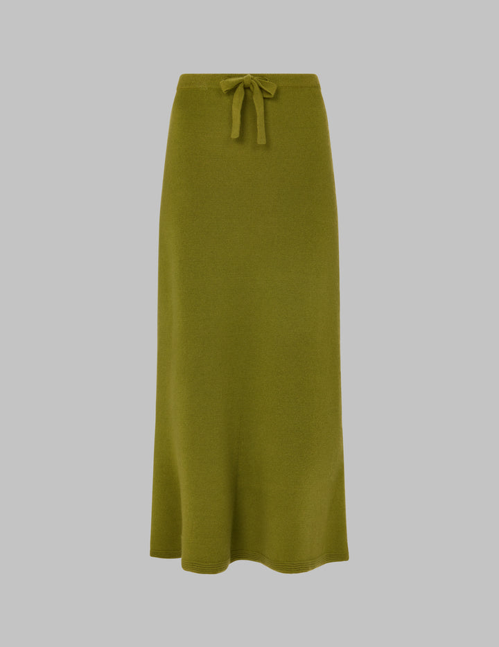 Bamboo Green Flared Hem Cashmere Maxi Skirt