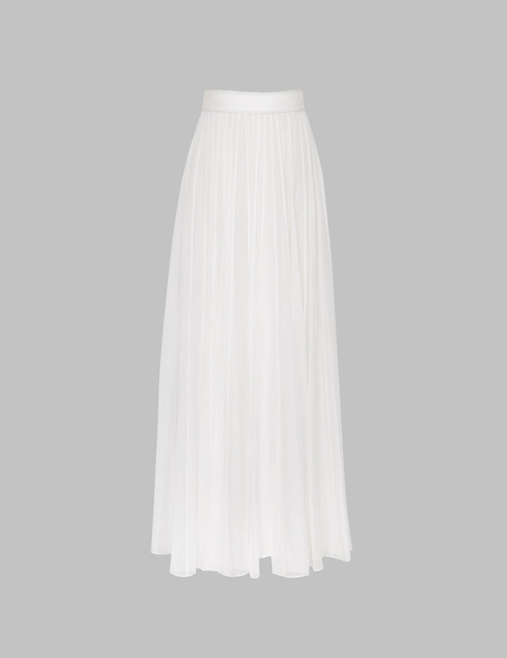 White Silk Chiffon Panel Apsara Maxi Skirt