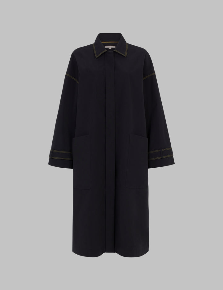 Midnight Black Organic Cotton and Recycled Polyester Duster Coat