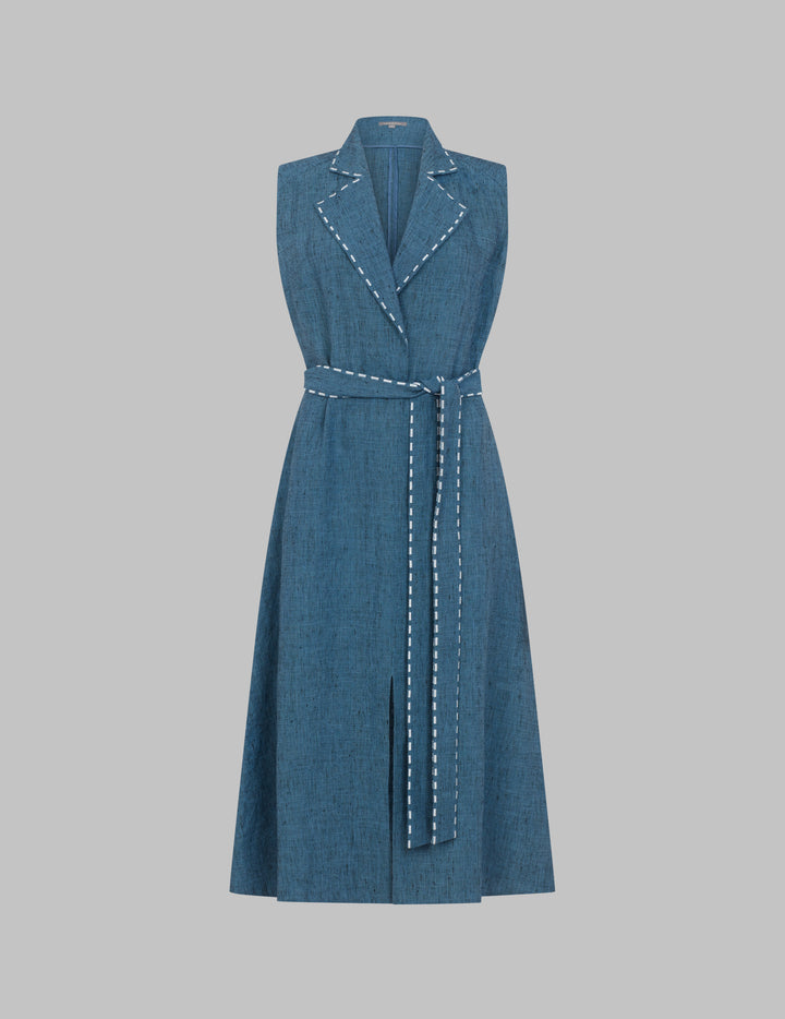 Blue Linen Mila Sleeveless Midi Dress