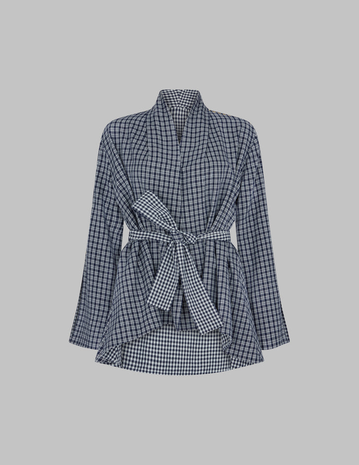 Gingham Organic Cotton Belted Kimono Jacket