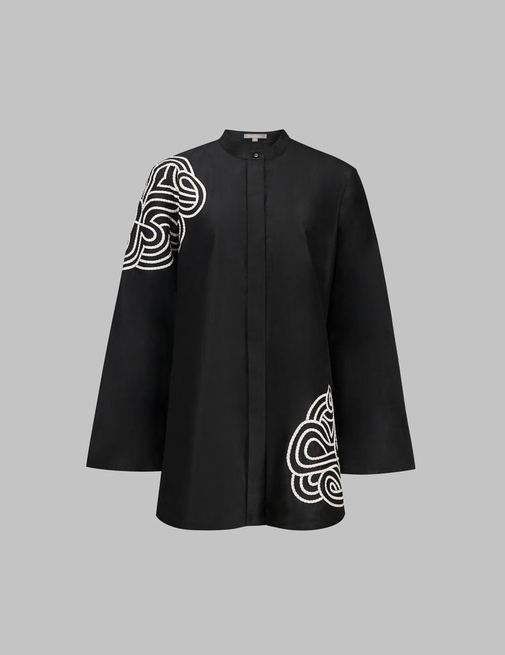 Black Rabari Embroidered Silk Taffeta Shirt
