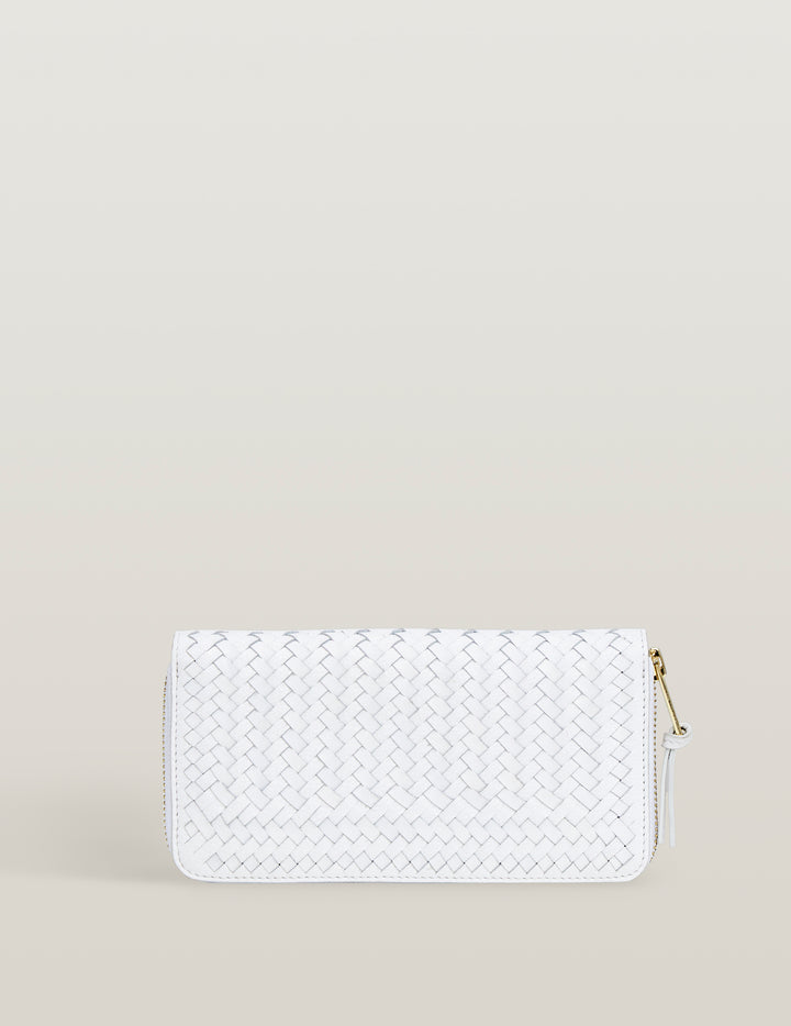 White Handwoven Large Leather Wallet