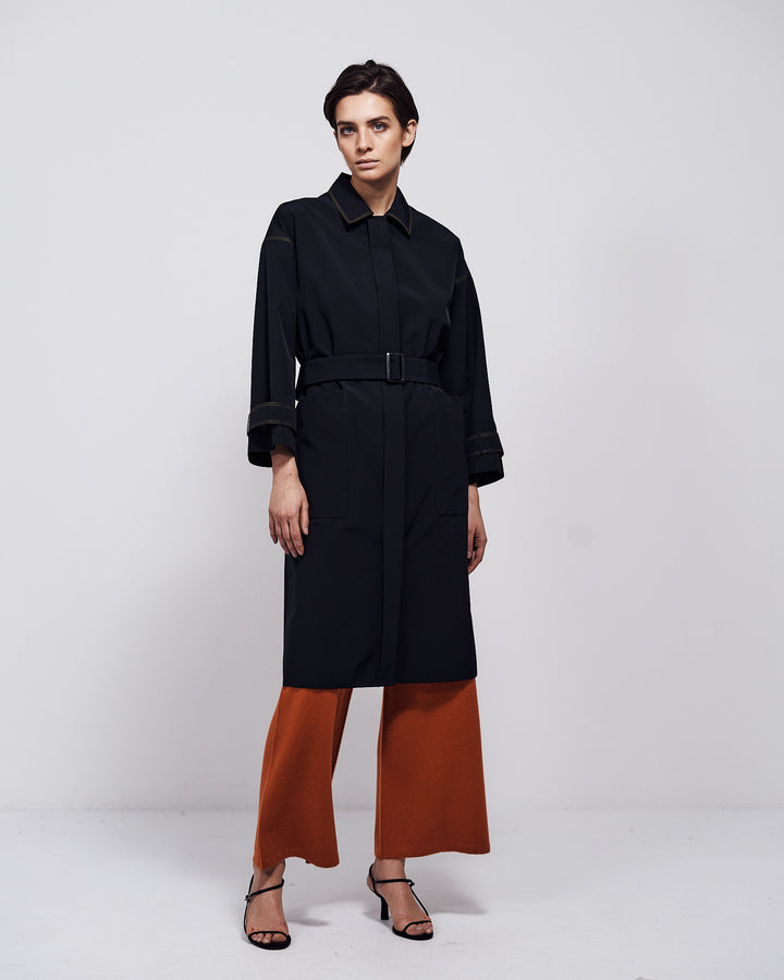 Midnight Black Organic Cotton and Recycled Polyester Duster Coat