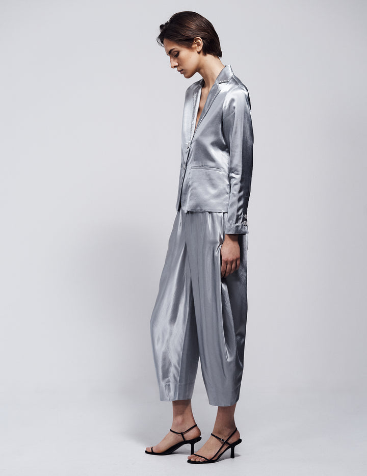 Silver Cropped Drawstring Trousers