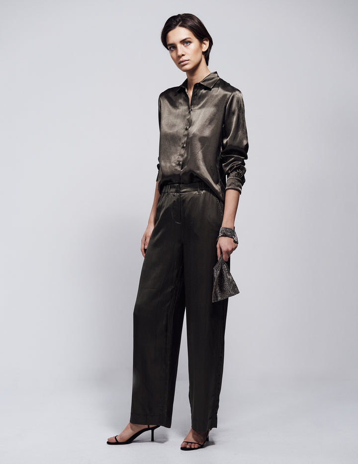 Olive Green Straight Leg Trousers