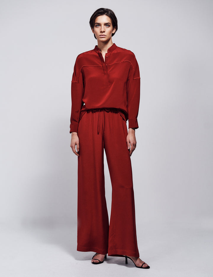 Coulis Red Silk Crepe Blouse