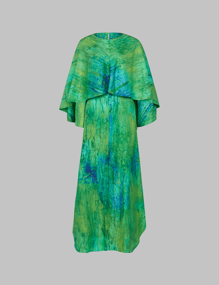 Lanka Print Silk Habotai Cape Dress