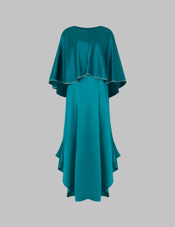 Emerald Silk Cape Dress