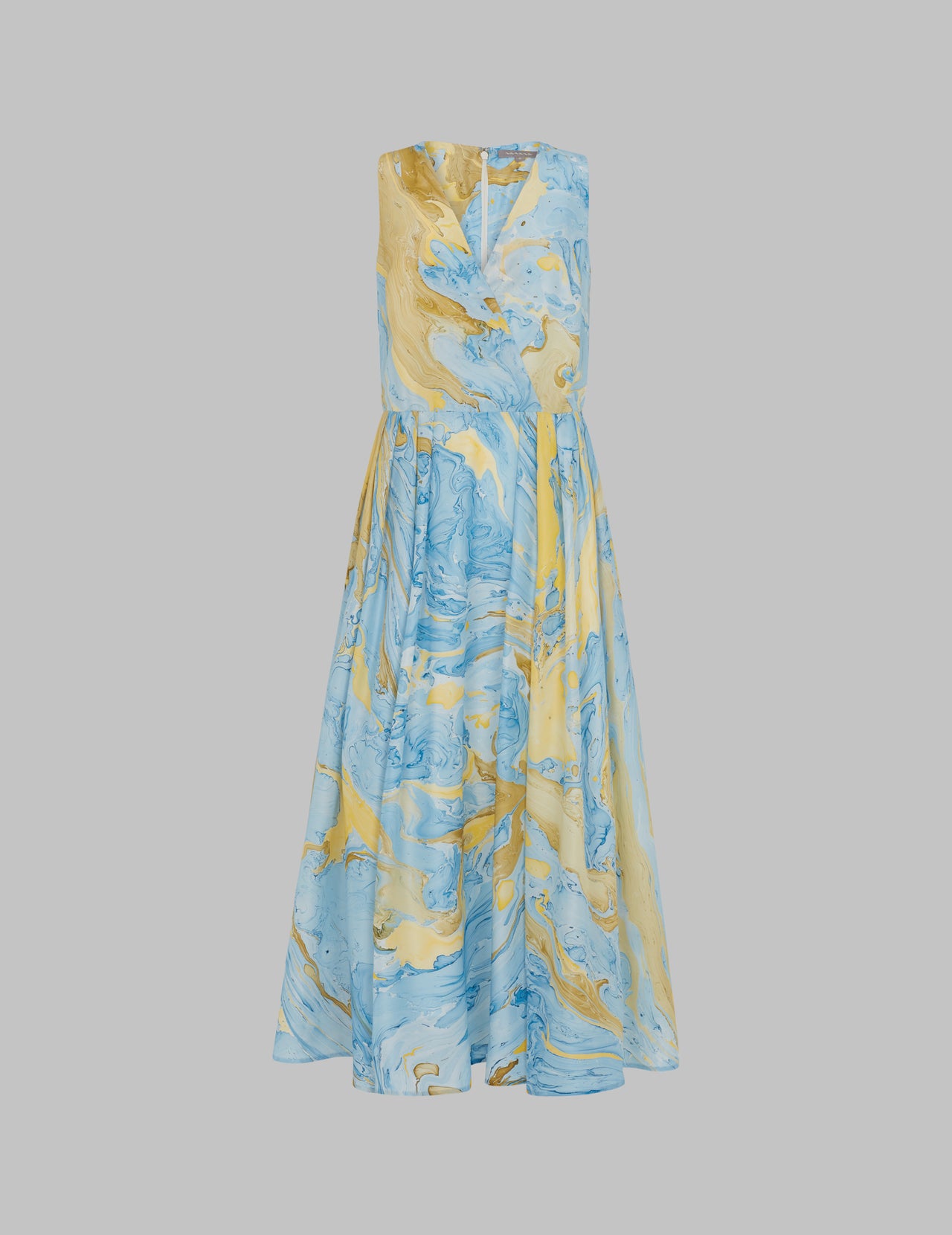 Marble Print Silk Sleeveless Maxi Dress 