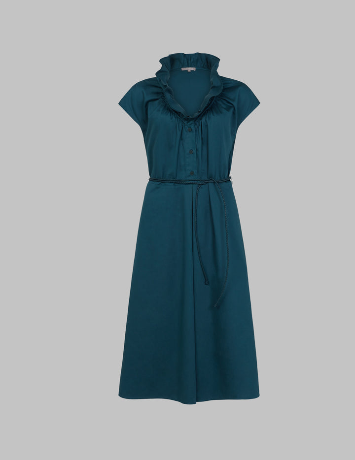 Mallard Cotton Sateen Cap Sleeve Belted Ruffle Midi Dress