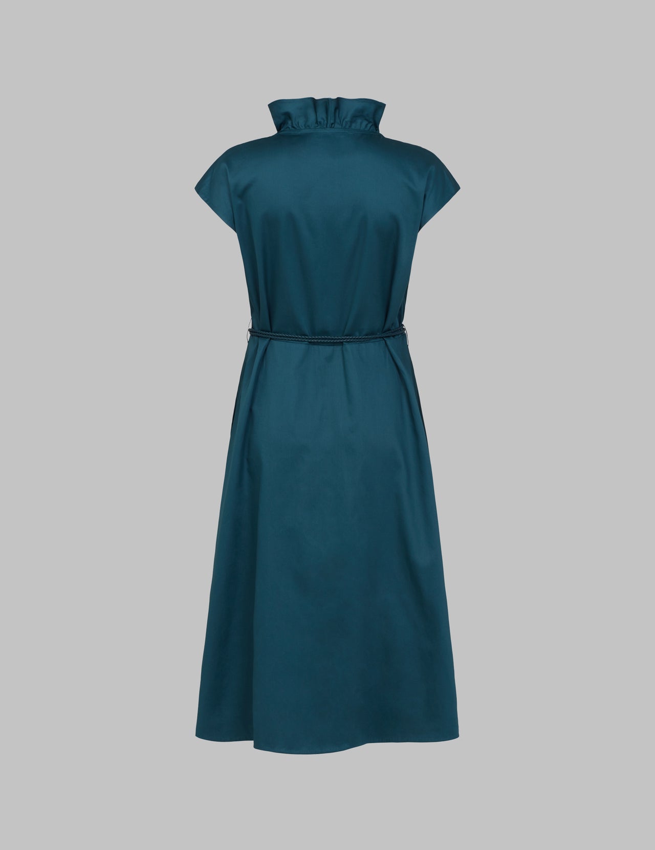  Mallard Cotton Sateen Cap Sleeve Belted Ruffle Midi Dress | Varana 