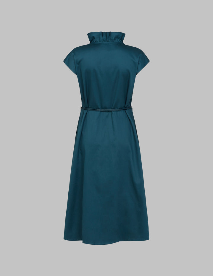 Mallard Cotton Sateen Cap Sleeve Belted Ruffle Midi Dress