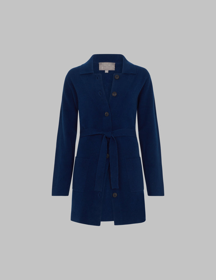 Midnight Blue Cashmere Cardigan with Collar