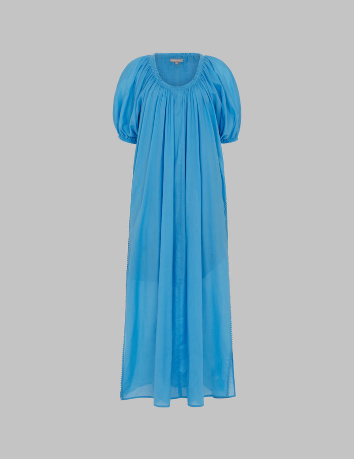 Sky Blue Cotton Voile Gathered Maxi Dress