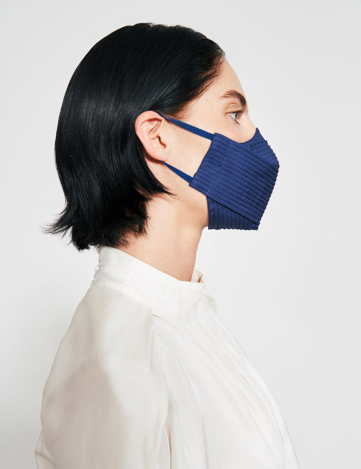 Navy Pleated Cotton Face Mask & Pouch