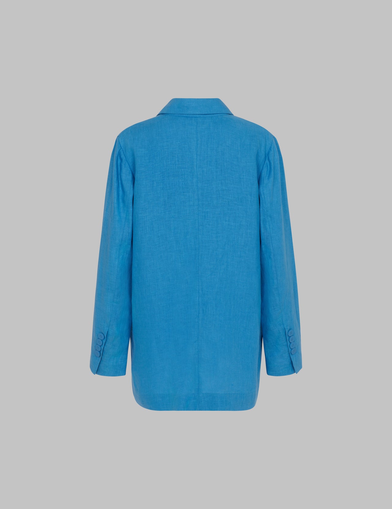  Mid Blue Linen Relaxed Double Breasted Jacket 