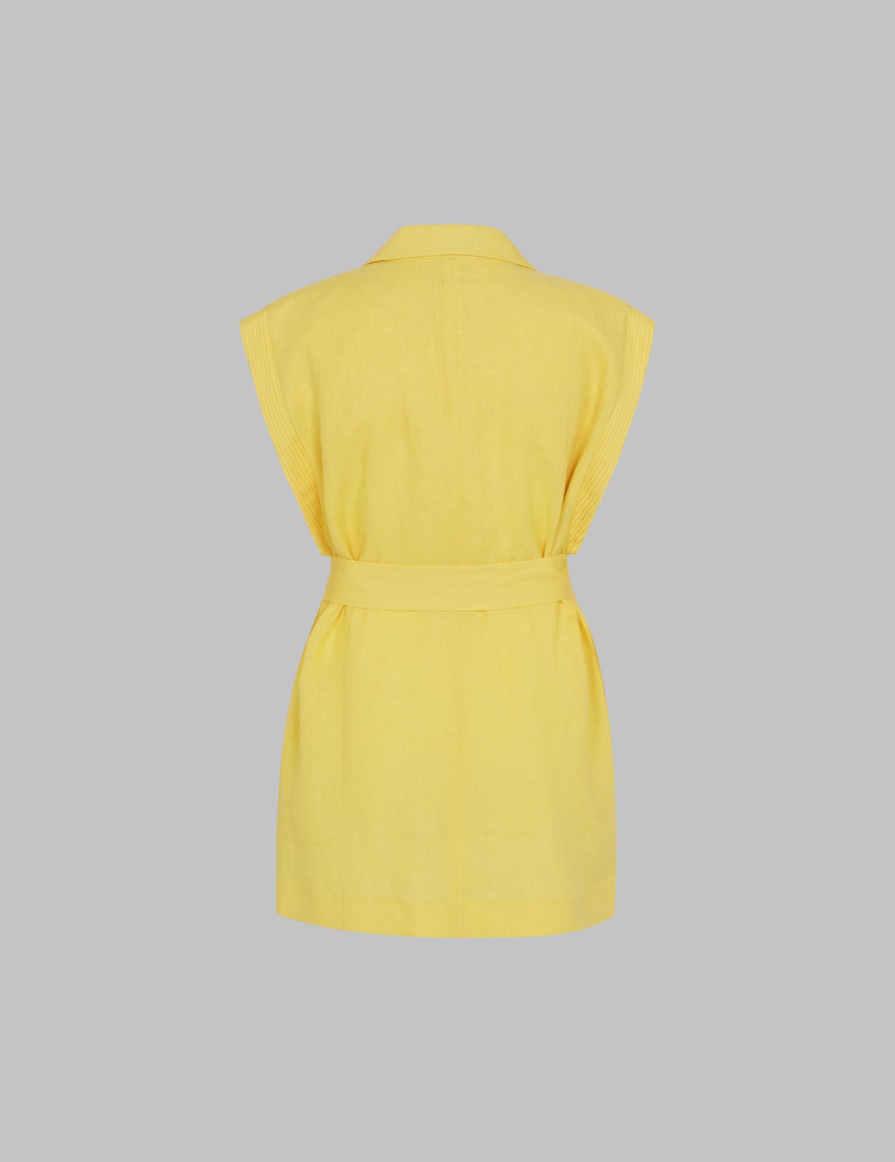  Primrose Yellow Linen Relaxed Sleeveless Belted Wrap Jacket 