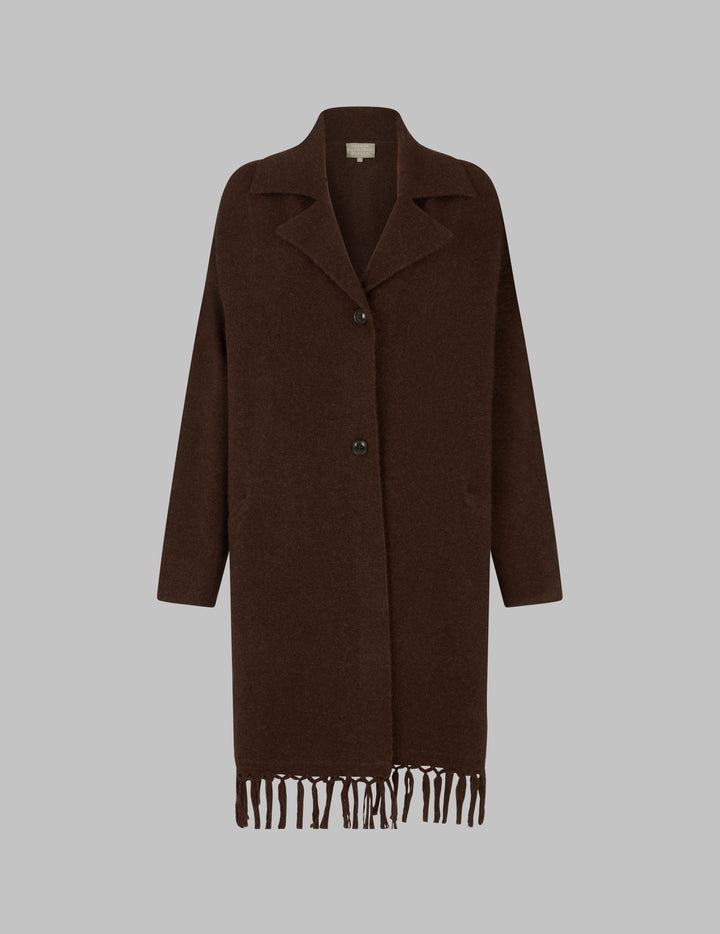 Compost Brown Fringed Long Cashmere Cardigan