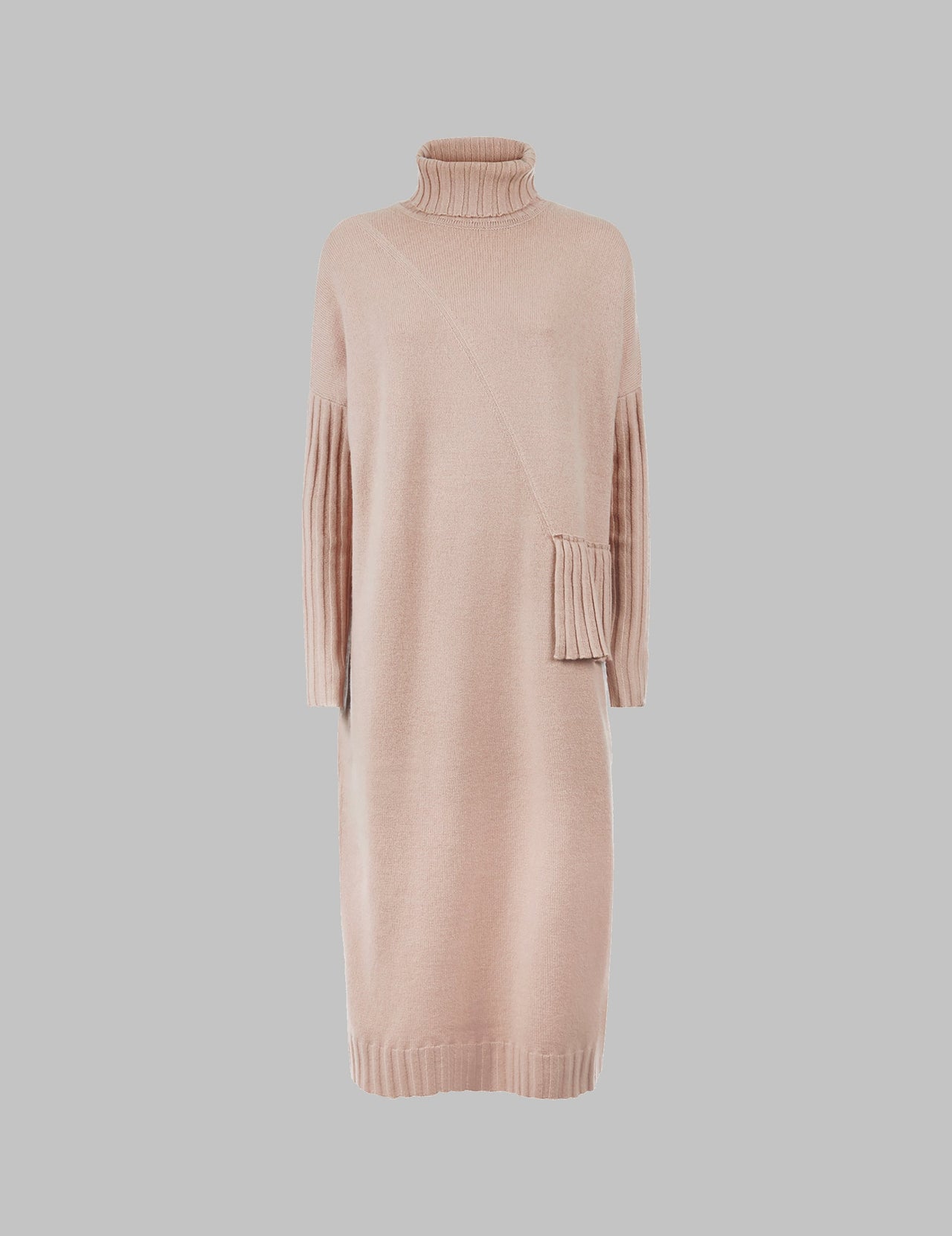  Blush Roll Neck Pleated Cashmere Dress | Varana 