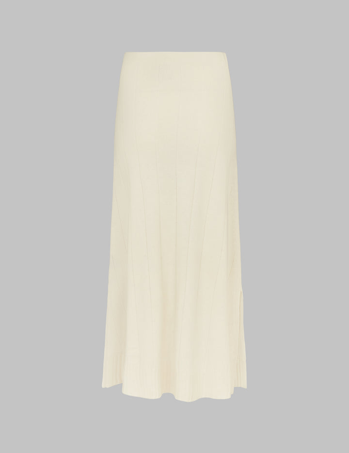 Chalk Flat Rib Cashmere A-Line Midi Skirt
