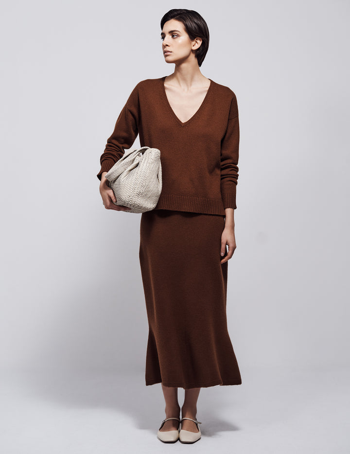 Syrup Brown V Neck Cashmere Sweater