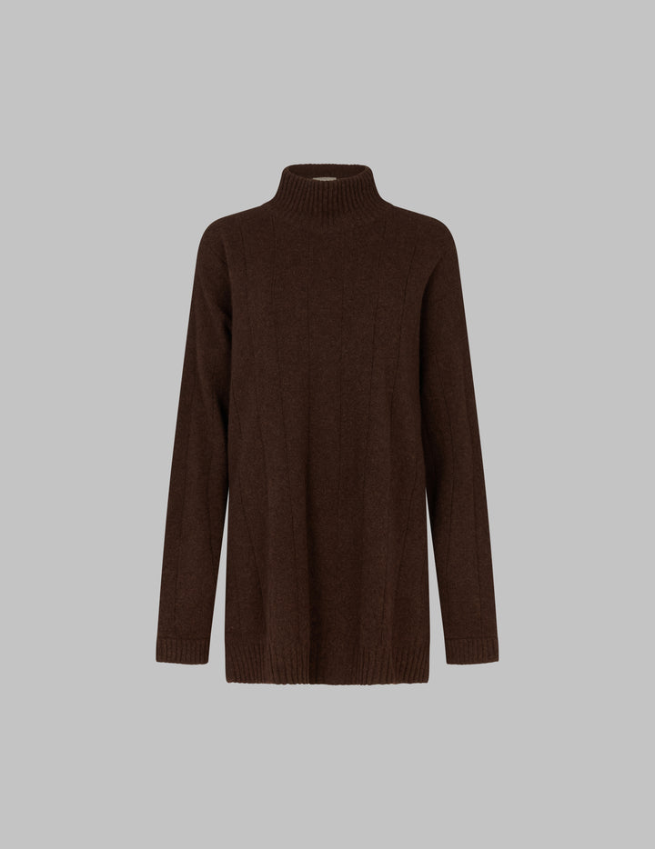 Compost Brown Flat Rib Cashmere High Neck Sweater
