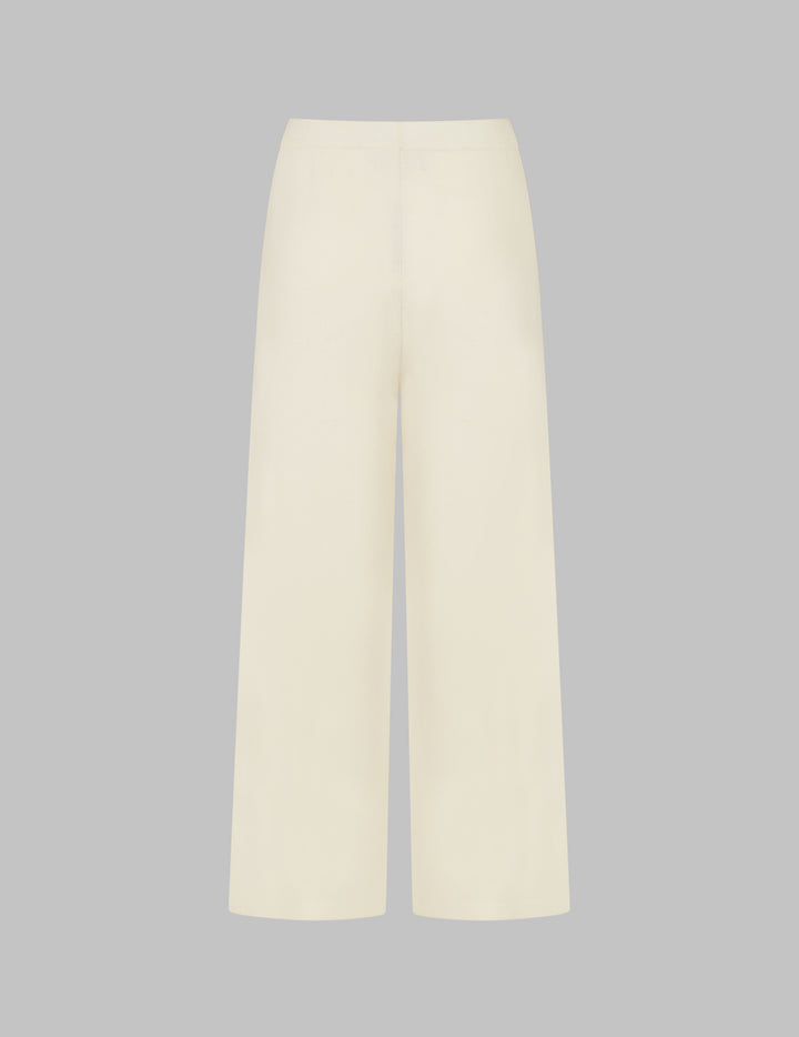 Chalk Cropped Straight Leg Cashmere Trousers