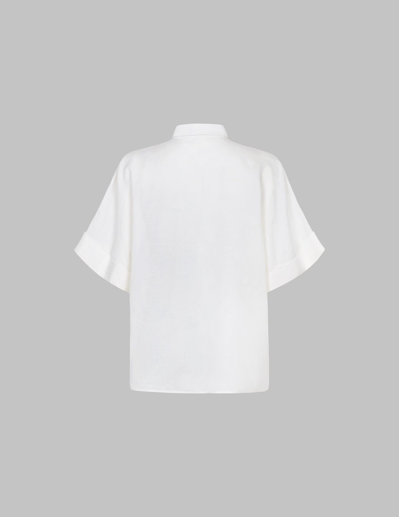  White Linen Embroidered Short Sleeve Kimono Shirt 