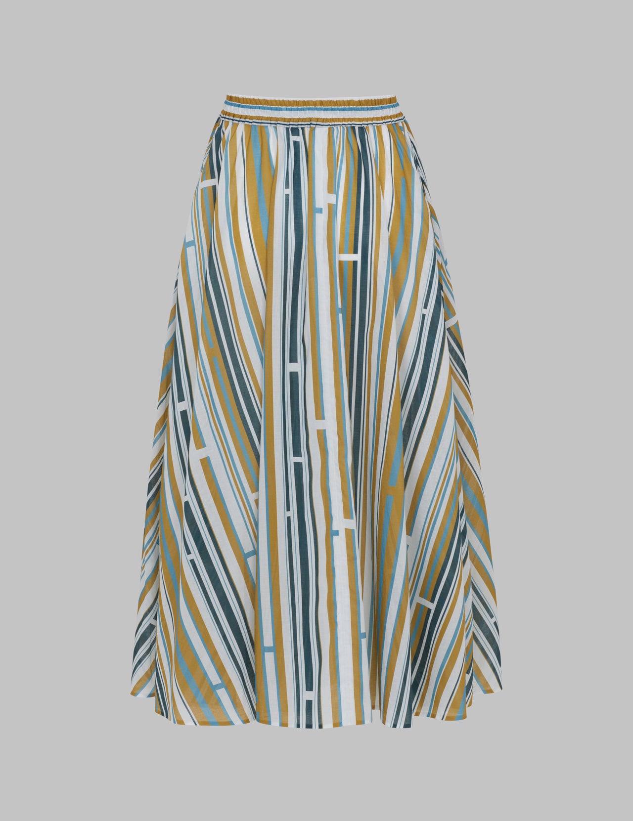  Printed Cotton Voile Drawstring Maxi Skirt 
