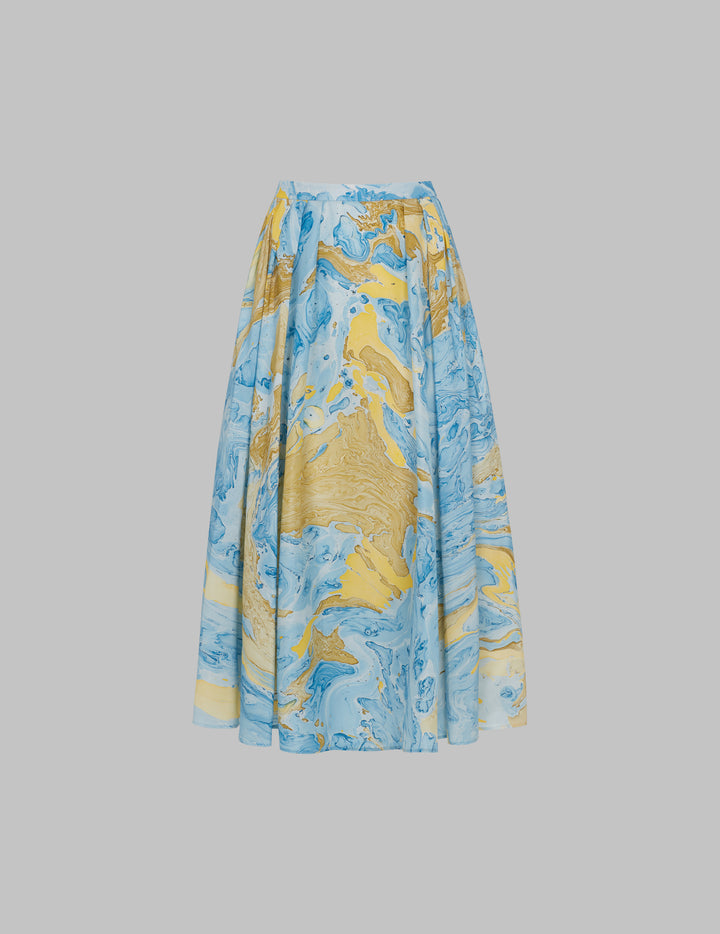 Marble Print Silk Midi Skirt