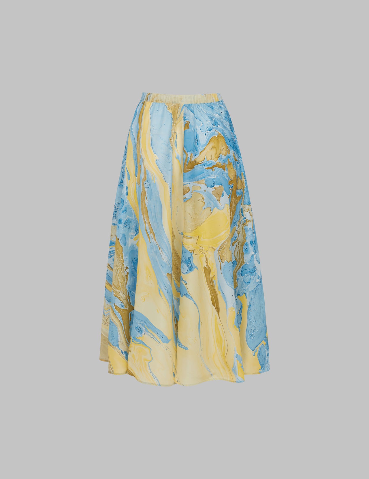  Marble Print Silk Flared Midi Skirt 