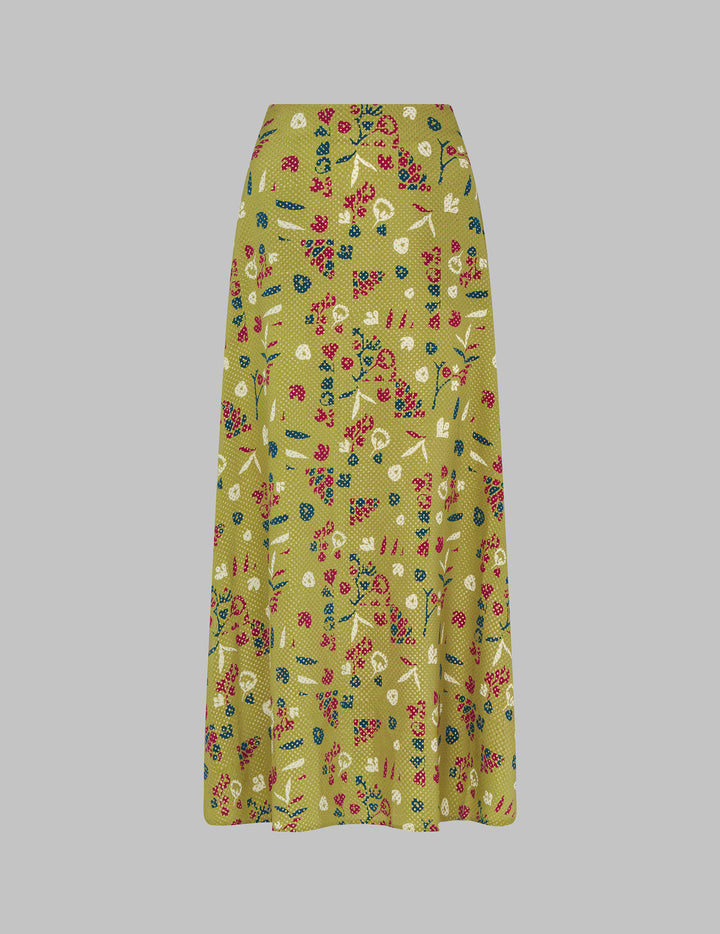 Citrus Print Silk Maxi Skirt