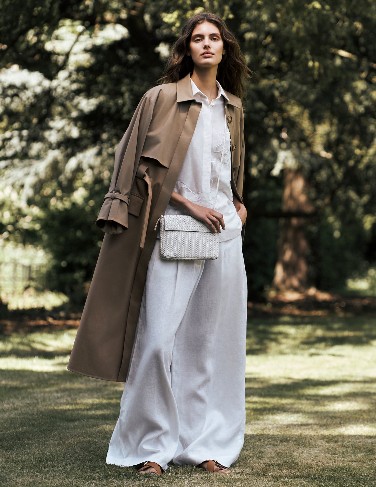  Sand Cotton Drill Serai Belted Trench Coat  
