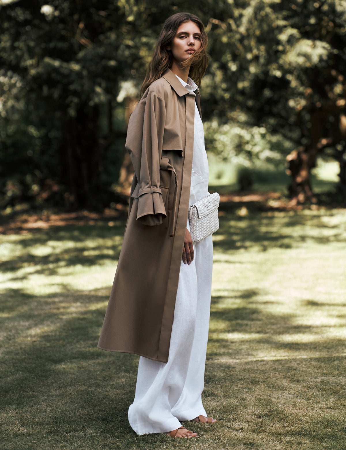 Sand Cotton Drill Serai Belted Trench Coat 