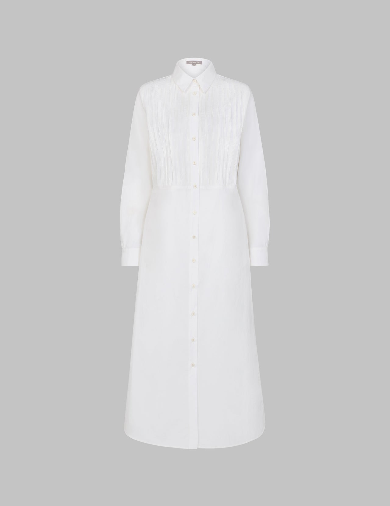  White Cotton Mercara Shirt Dress with Pintuck Pleating | Varana 
