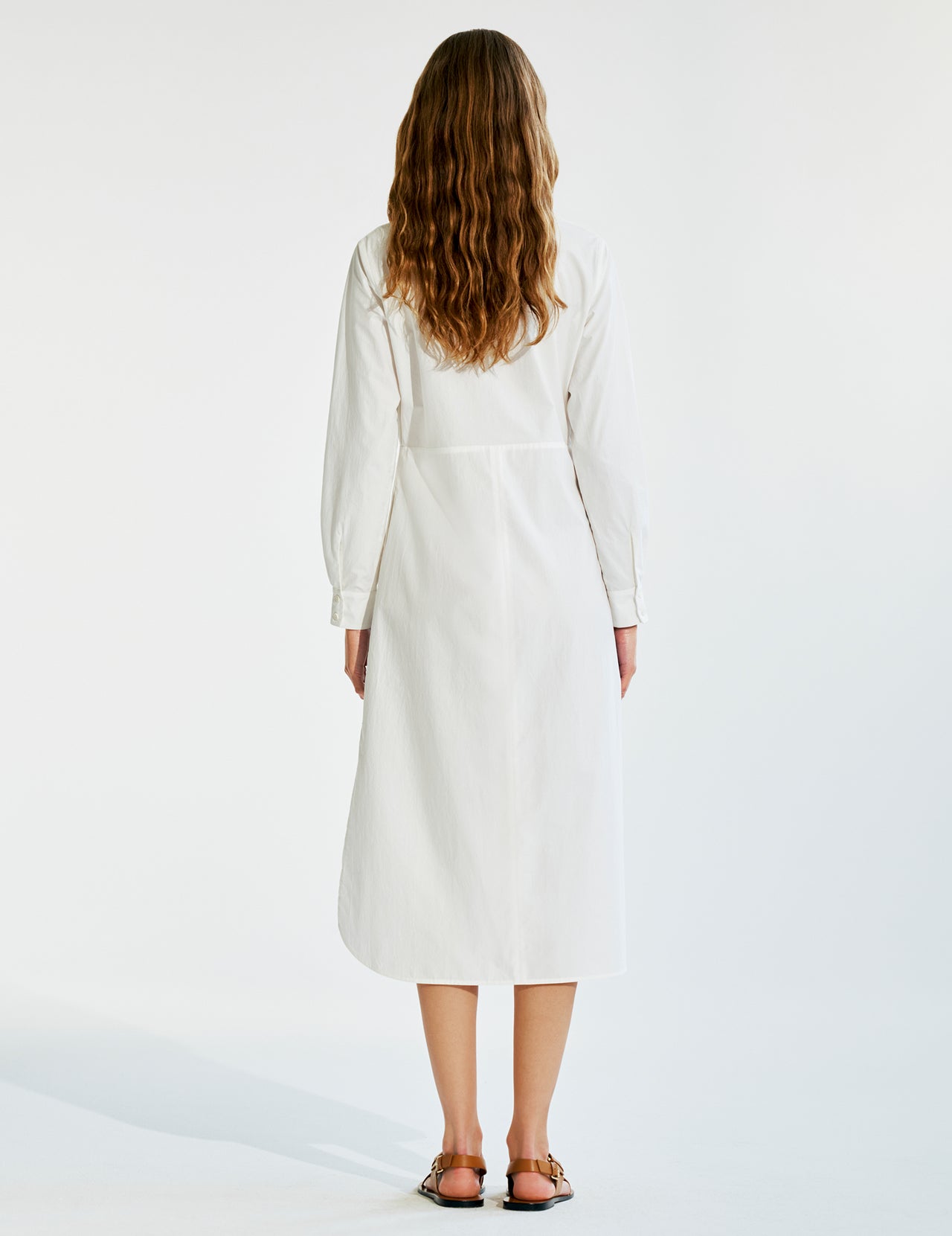 White Cotton Mercara Shirt Dress with Pintuck Pleating 