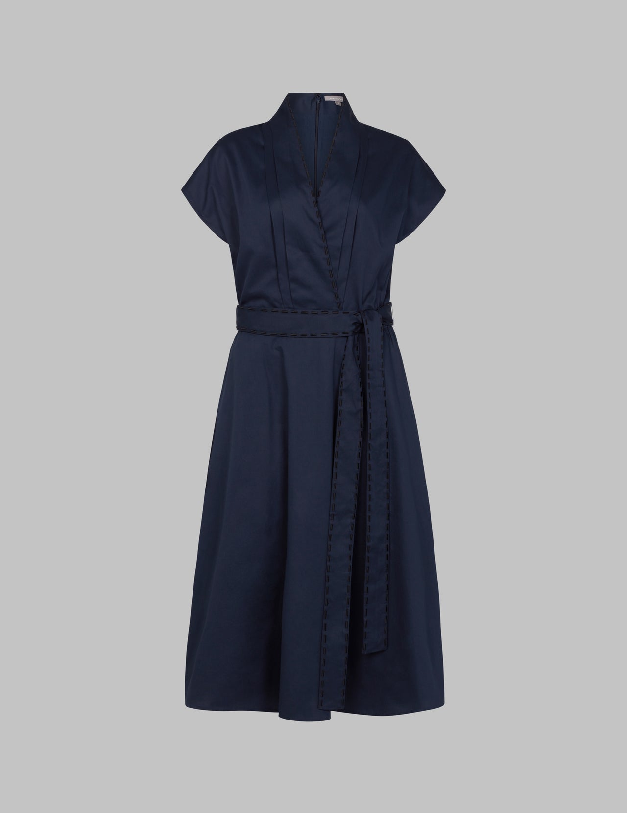  Navy Cotton Flutter Sleeve Wrap Midi Dress  
