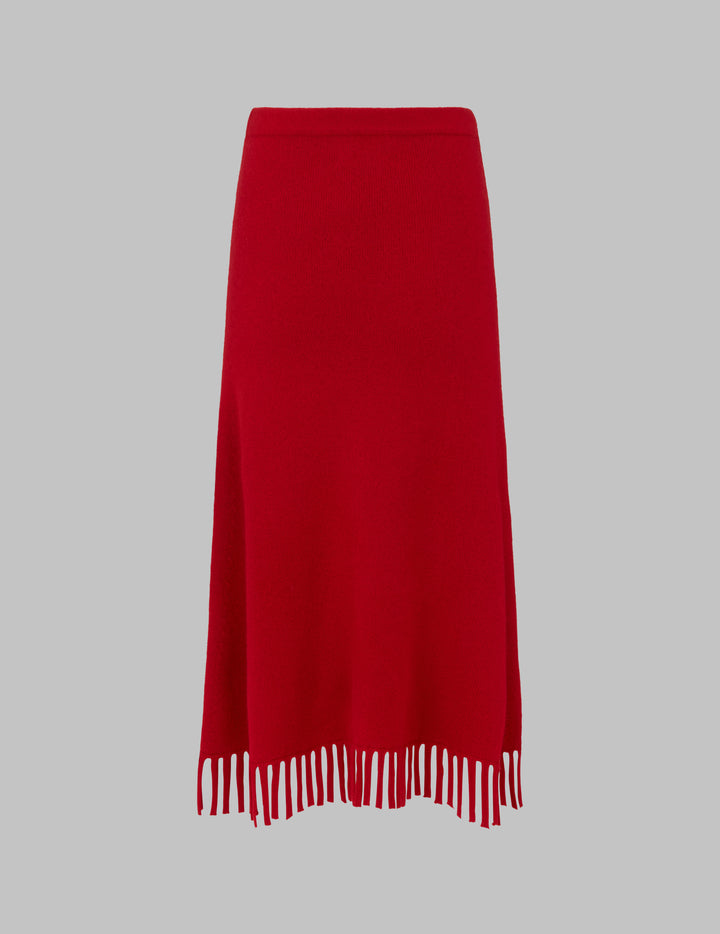 Garnet Fringed Cashmere Midi Skirt