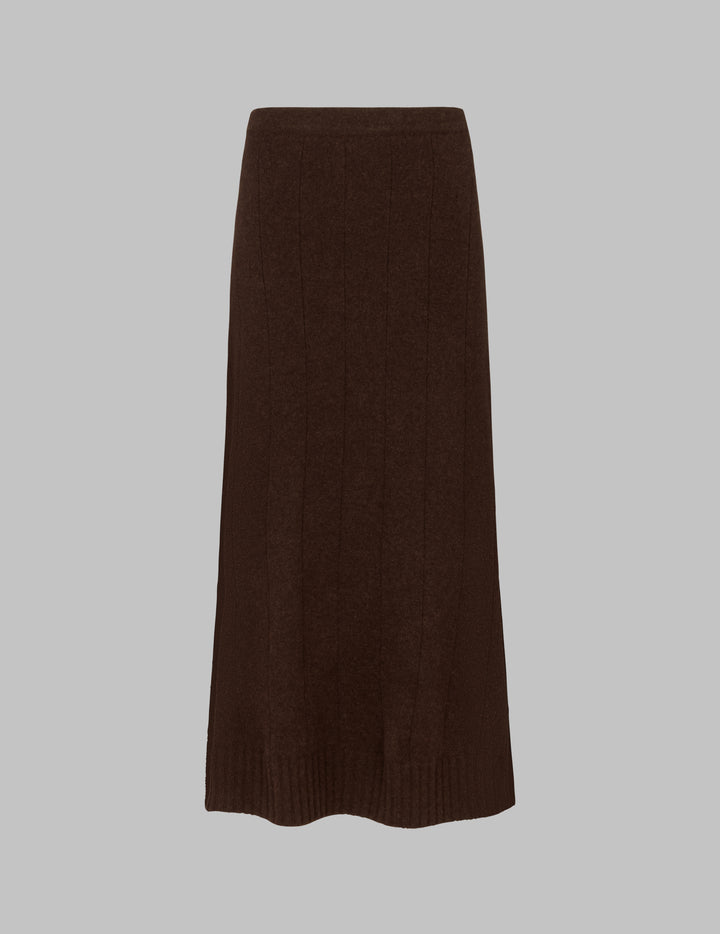 Compost Brown Cashmere Flat Rib Midi Skirt