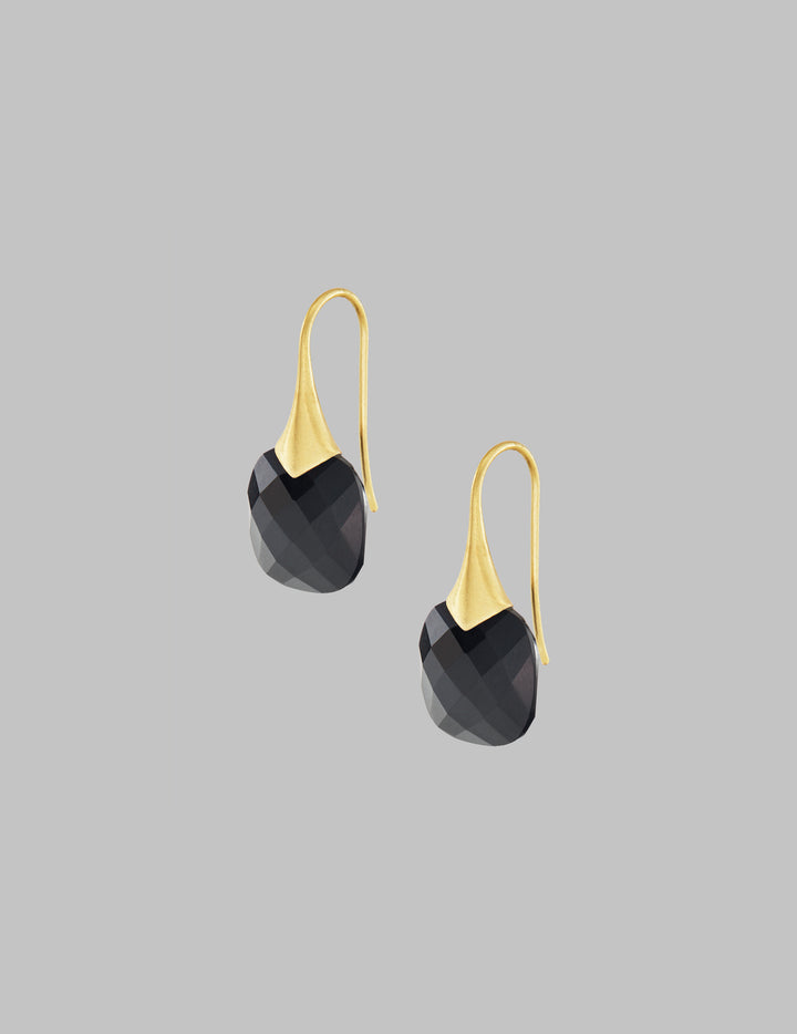18K Gold Square Black Onyx Earrings