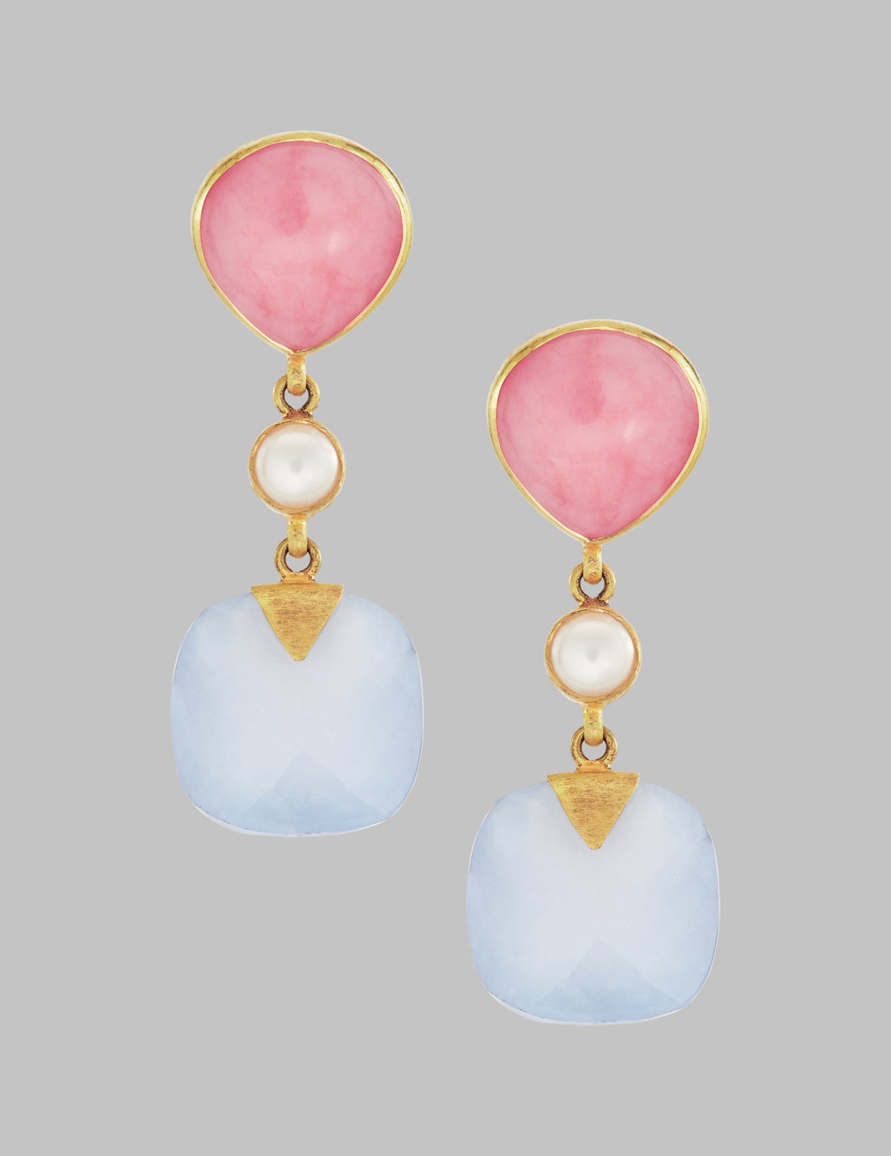  Opal, Pearl & Chalcedony Drop Earrings 