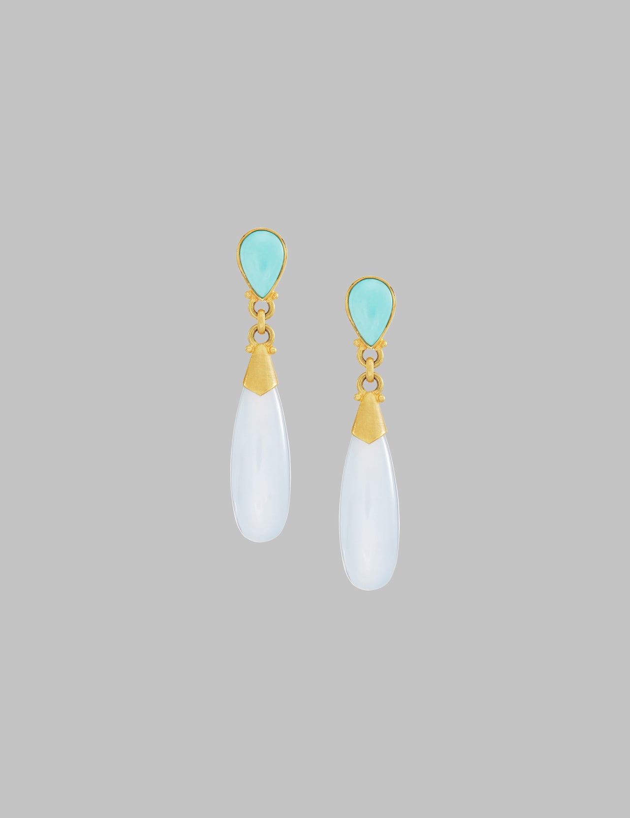  18k Gold Turquoise & Chalcedony Earrings | Varana 