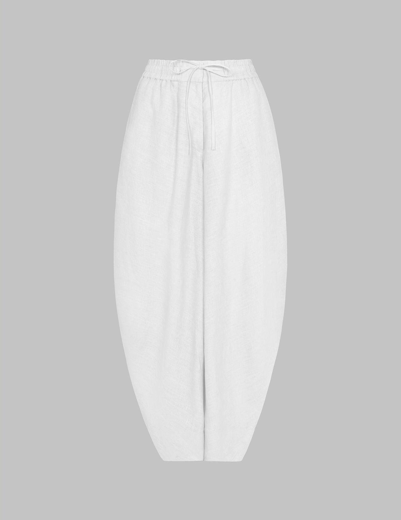  White Linen Cropped Drawstring Trousers | Varana 