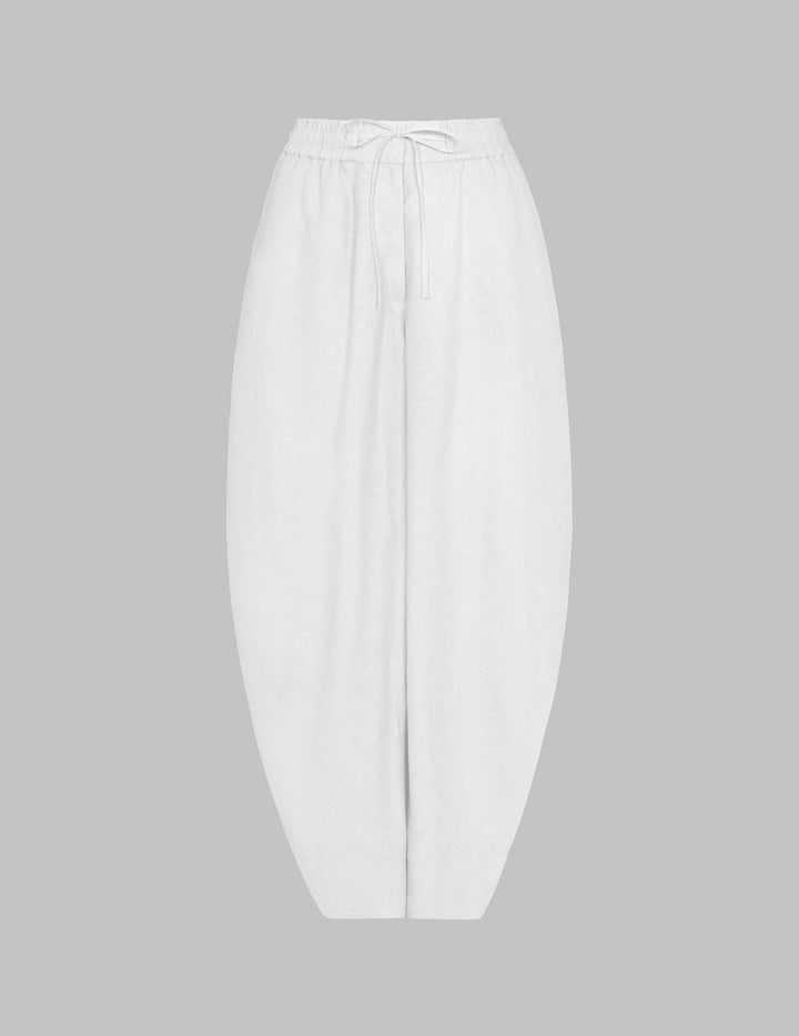 White Linen Cropped Drawstring Trousers